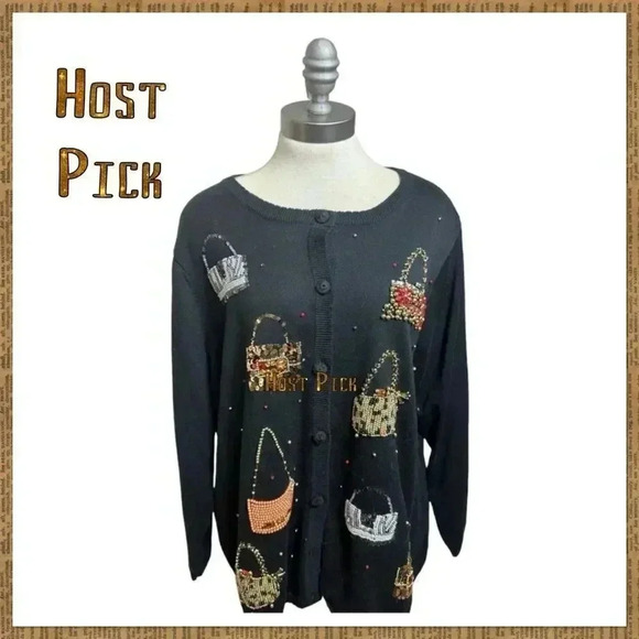 🔥 Host Pick 🔥 Quacker Factory black cardigan sweater with beads size 1X - Picture 1 of 11